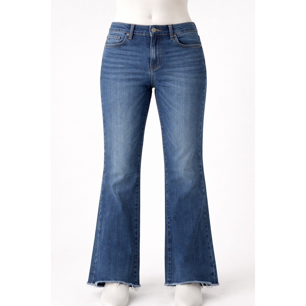 Time and Tru Womens‎ High Rise Raw Hem Straight Leg Jeans Blue Medium Wash